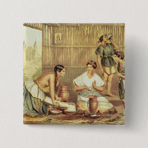 Indians Preparing Tortillas 15 Cm Square Badge