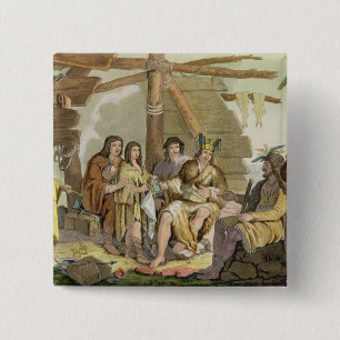 Indians trading with La Perouse in Canada (colour 15 Cm Square Badge