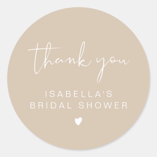 INDIE Boho Beige Bridal Shower Thank You  Classic Round Sticker (Front)