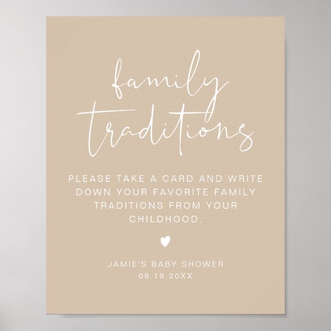 INDIE Boho Beige Family Traditions Baby Shower Poster (Front)