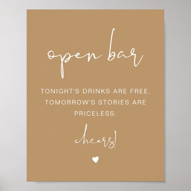 INDIE Boho Beige Funny Open Bar Sign (Front)