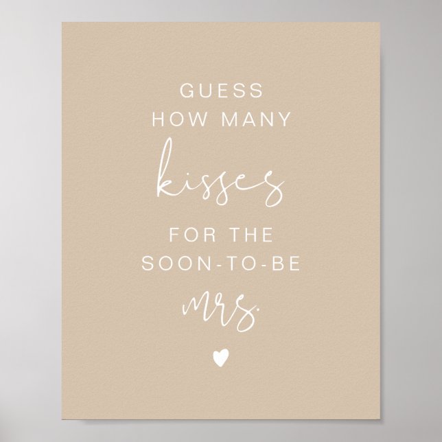 INDIE Boho Beige Guess How Many Kisses Bridal Sign (Front)