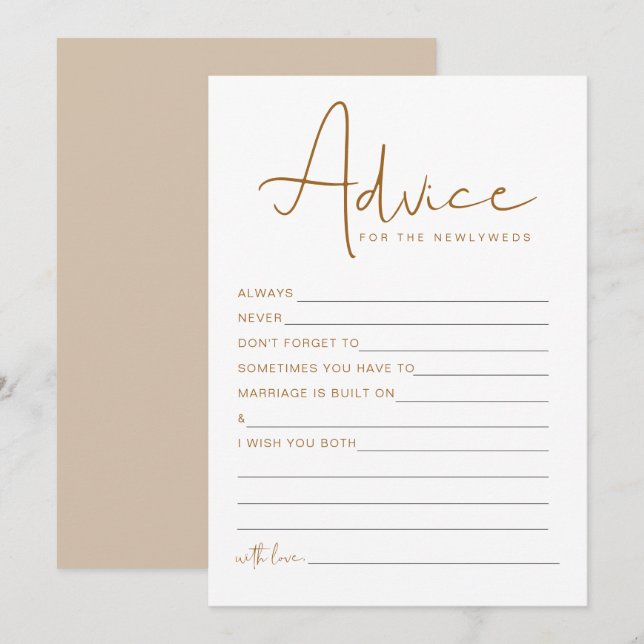 INDIE Boho Beige Newlywed Advice and Wishes Game Invitation (Front/Back)