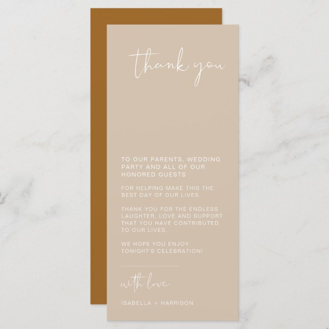 INDIE Boho Beige Wedding Table Thank You Card (Front/Back)