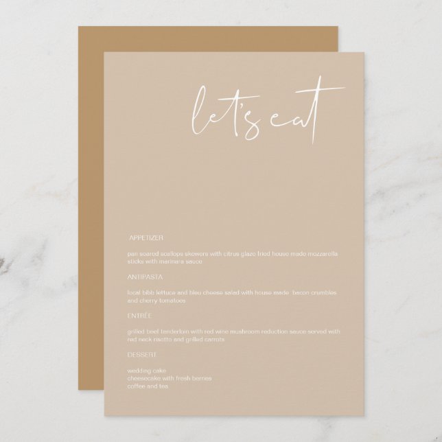 INDIE Boho Earth Toned Beige 5x7" Let's Eat Menu (Front/Back)