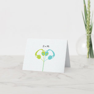 Indie Headphone Heart Blue / Lime Green Wedding Thank You Card