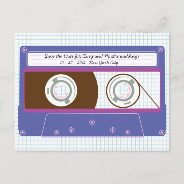 Indie Mixtape (Indigo/Purple) Save the Date Announcement Postcard (Front)