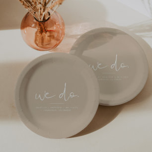 INDIE Modern Bohemian Beige Taupe We Do Wedding Paper Plate