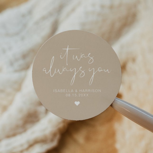 INDIE Modern Bohemian Earthy Beige Wedding Favour Classic Round Sticker (Creator Uploaded)