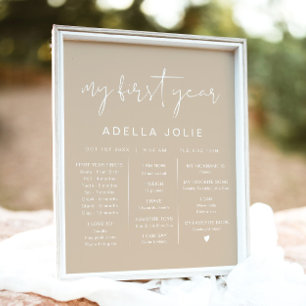 INDIE Modern Boho Beige First Year Milestone Poster