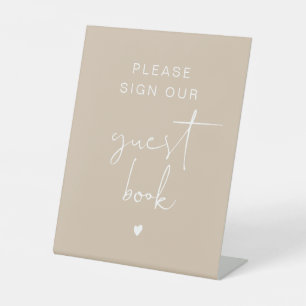 INDIE Simple Bohemian Beige Cream Guest Book Pedestal Sign
