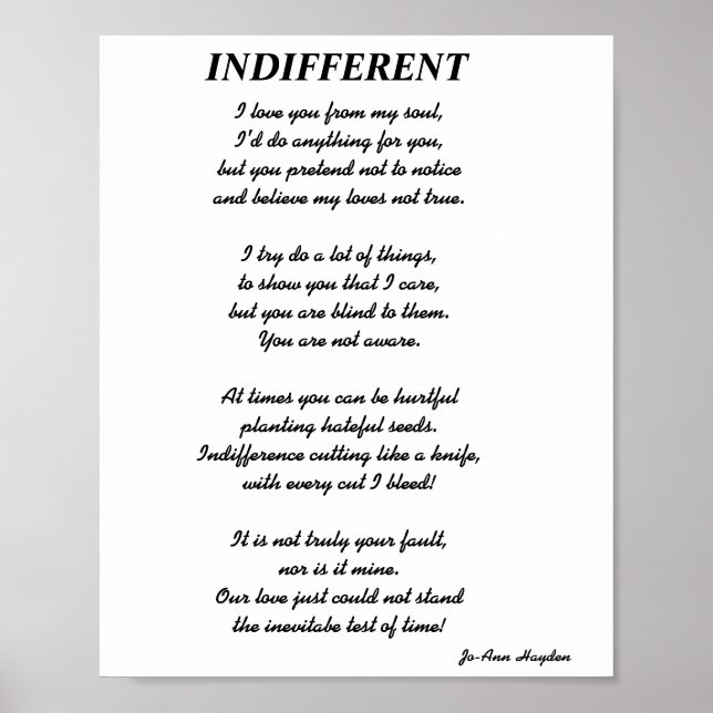 INDIFFERENT poemPrint, Value Poster Paper (Matte) (Front)