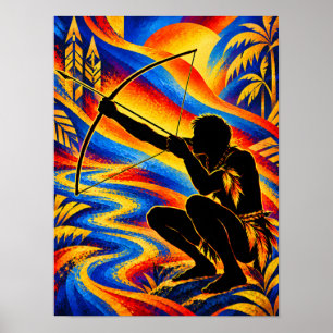 Indigenous Archer with Bow and Arrow Silhouette Poster