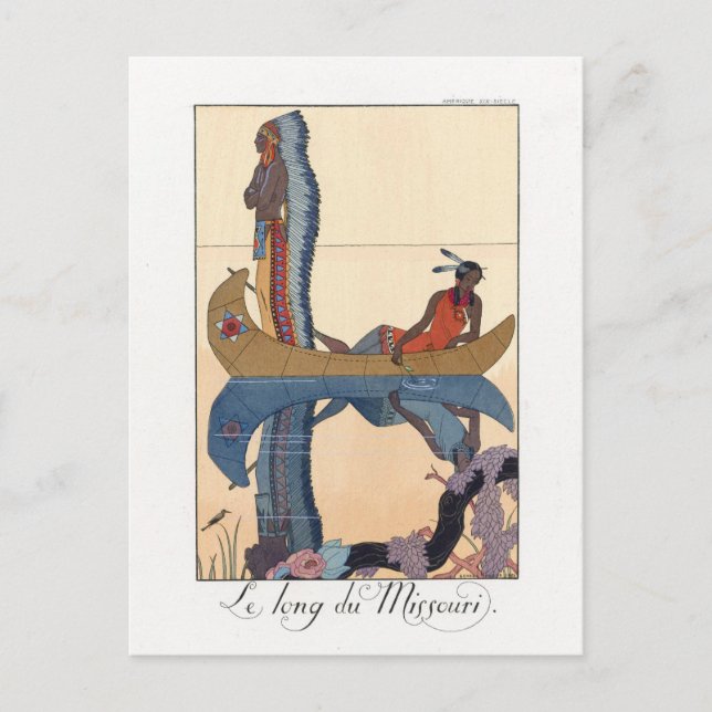 indigenous couple in a canoe postcard (Front)