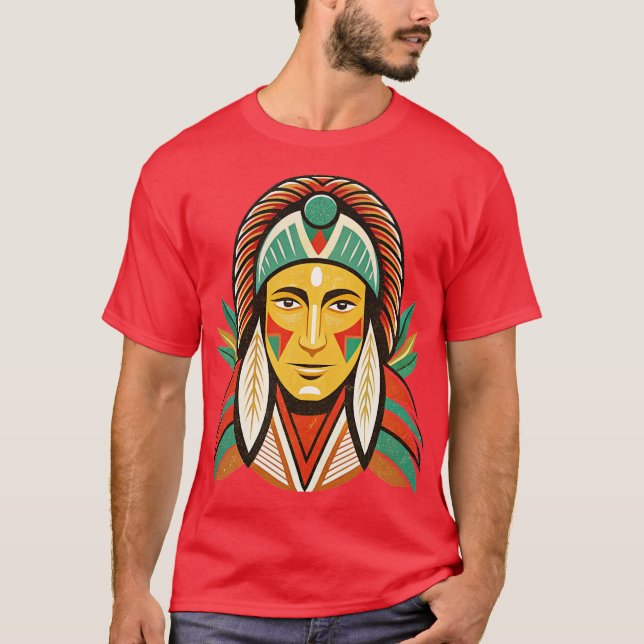 Indigenous Design Portrait Native American T-Shirt (Front)