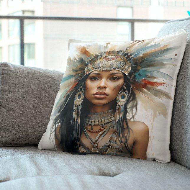  Indigenous-Inspired Watercolor Portrait Cushion (Creator Uploaded)