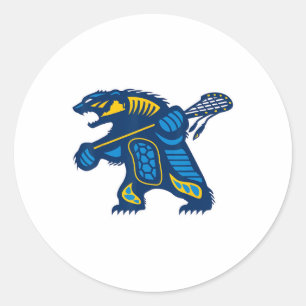 Indigenous Lacrosse Bear Classic Round Sticker