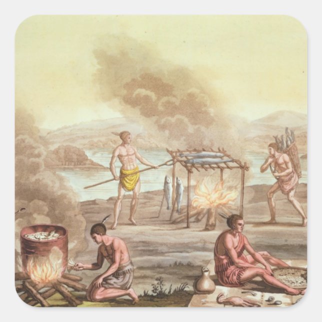 Indigenous natives from Florida preparing and cook Square Sticker (Front)