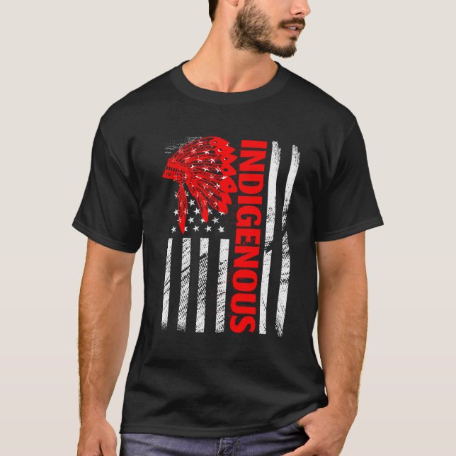 Indigenous Peoples' Day Distressed Headdress Usa F T-Shirt (Front)
