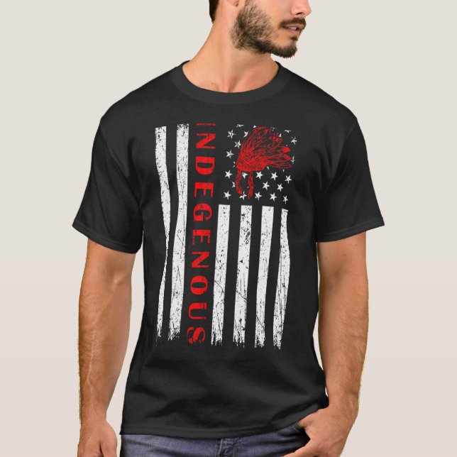 Indigenous People's Day Headdress Usa Flag America T-Shirt (Front)