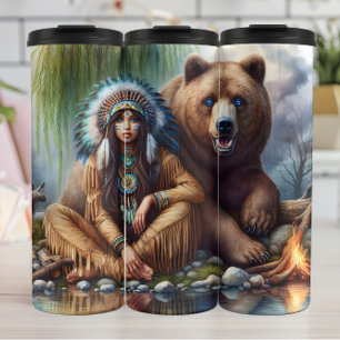 Indigenous Woman, Bear: Fierce Companion Thermal Tumbler