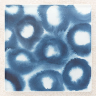 Indigio Watercolor Print Circles Glass Coaster
