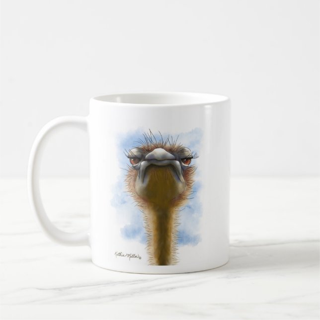Indignant Ostrich Cartoon Coffee Mug (Left)