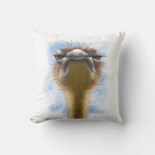 Indignant Ostrich Cartoon Cushion (Front)