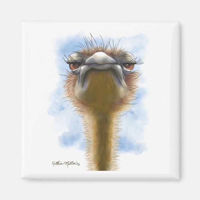 Indignant Ostrich Cartoon Magnet (Front)