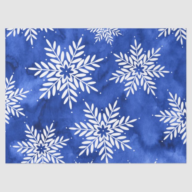 Indigo Abstract Watercolor Snowflakes   Tissue Paper (Front)