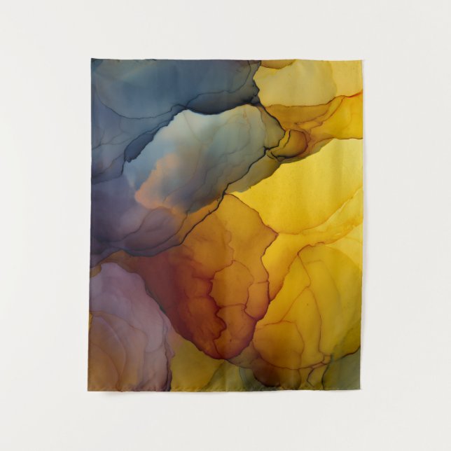 Indigo Amber Alcohol Ink Flow Abstract Tapestry (Front)