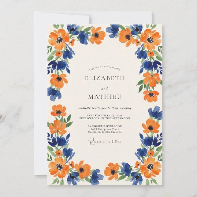 Indigo Amber Wildflower Wedding Invitation (Front)