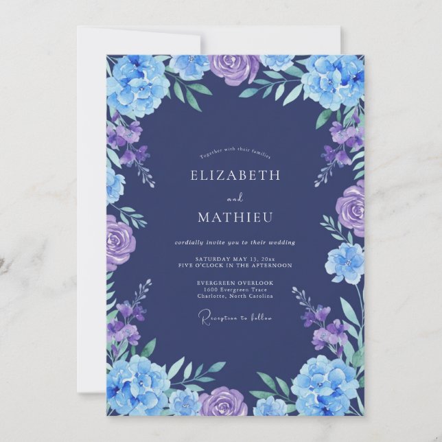 Indigo Amethyst Painted Wedding Invitation (Front)