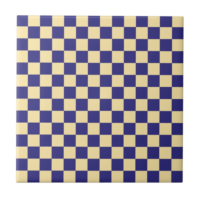 Indigo and butter checkerboard pattern ceramic tile (Front)