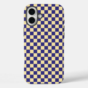 Indigo and butter chequerboard pattern iPhone 16 plus case