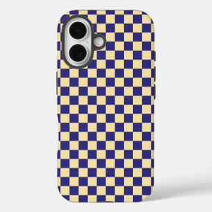 Indigo and butter chequerboard pattern iPhone 16 case