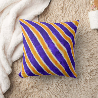 Indigo and Orange watercolor stripes Cushion