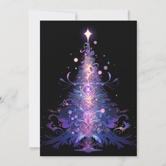 Indigo and Rose Gold Christmas Tree Abstract Holiday Card (Front)