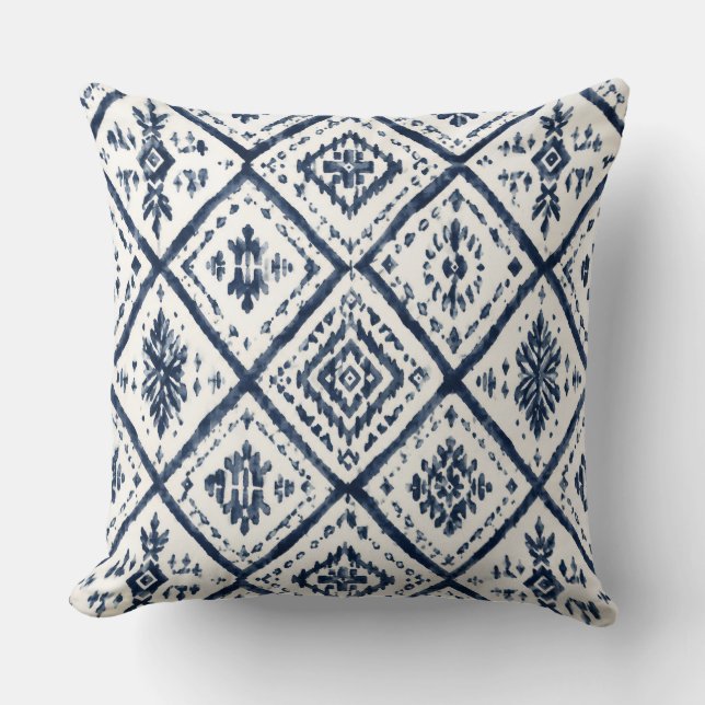 Indigo and White Decorative Throw Pillow (Front)