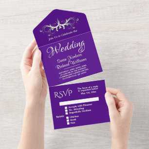 Indigo and White Tri Fold w Rsvp Wedding All In One Invitation