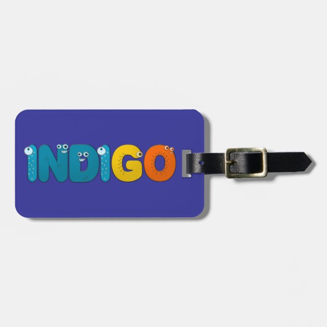 Indigo - animal alphabet luggage tag (Front Horizontal)