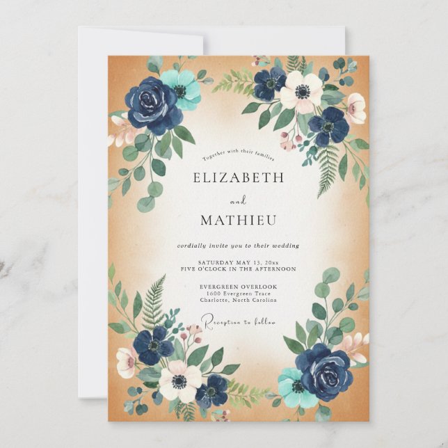 Indigo Aqua Eucalyptus Wedding Invitation (Front)
