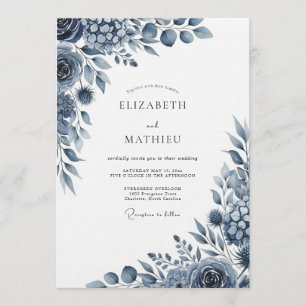 Indigo Artistic Flourish Wedding Invitation