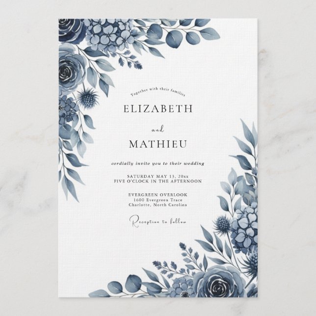 Indigo Artistic Flourish Wedding Invitation (Front)