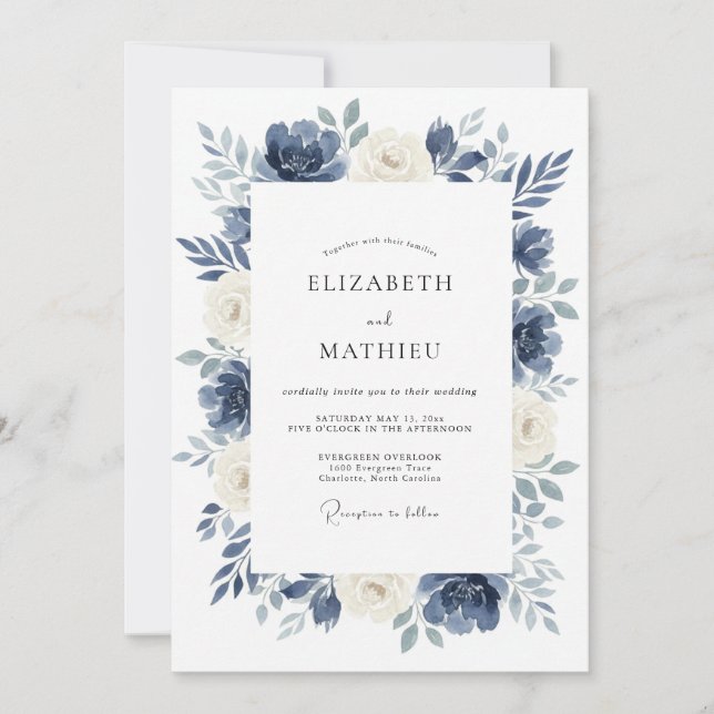 Indigo Atmospheric Winter Wedding Invitation (Front)