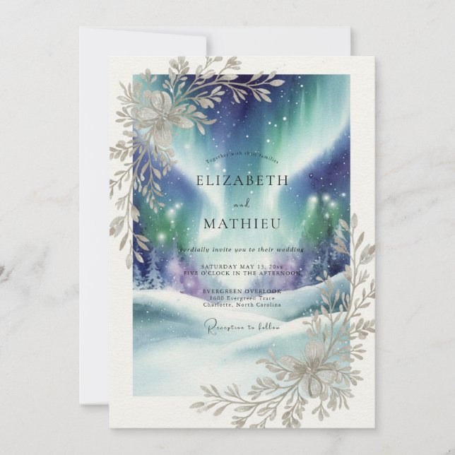 Indigo Aurora Winter Eucalyptus Wedding Invitation (Front)