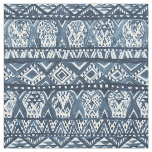 Indigo AZTECHIE Aztec Skull Boho Tribal Pattern Fabric