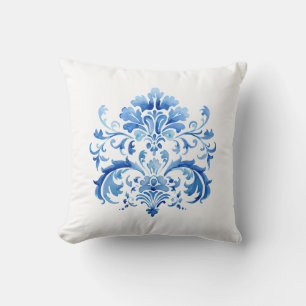 Indigo Azulejo Blue Portuguese Lisbon Botanical Cushion