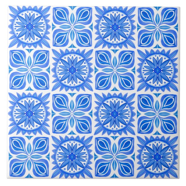 Indigo Azulejo Blue Portuguese Lisbon Decorative  Ceramic Tile (Front)