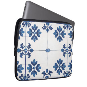 Indigo Azulejo Blue Portuguese Lisbon Decorative Laptop Sleeve